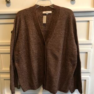 Loft XL Ribbed V-neck Cardigan Brown NWT